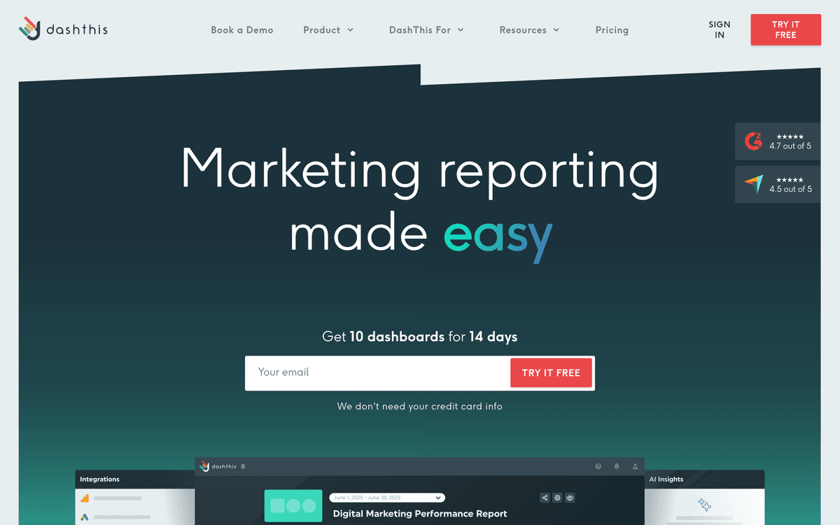 DashThis website: marketing reporting made easy