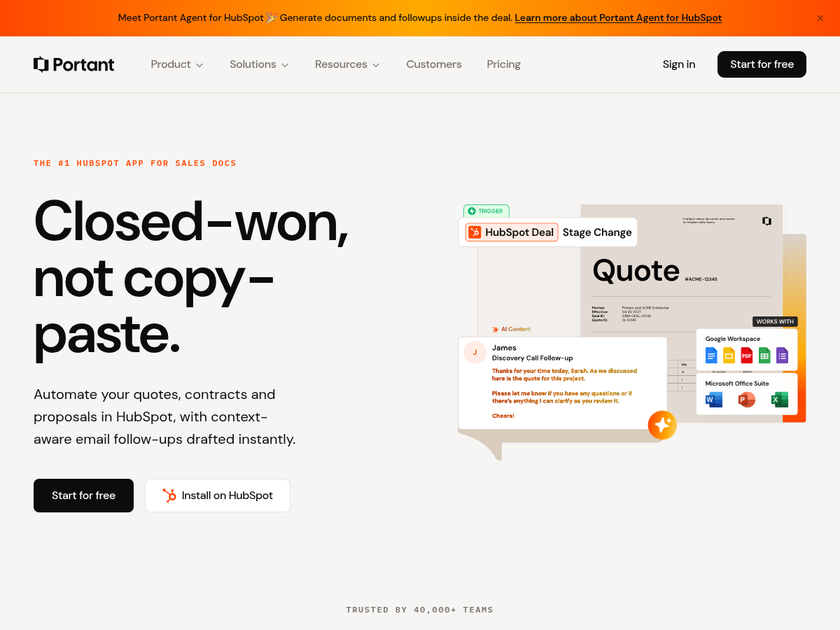 Portant website — automate quotes, contracts and proposals in HubSpot