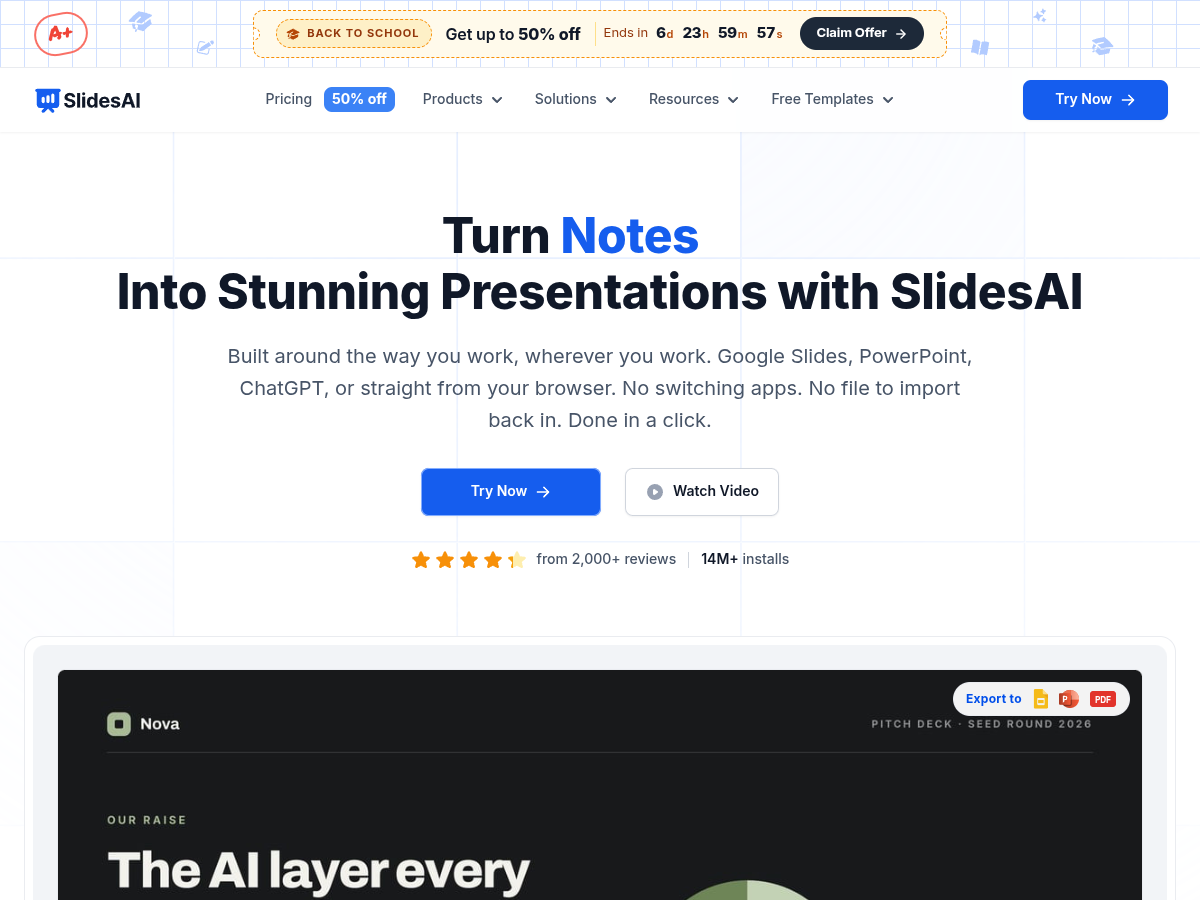 SlidesAI website — turn notes into presentations
