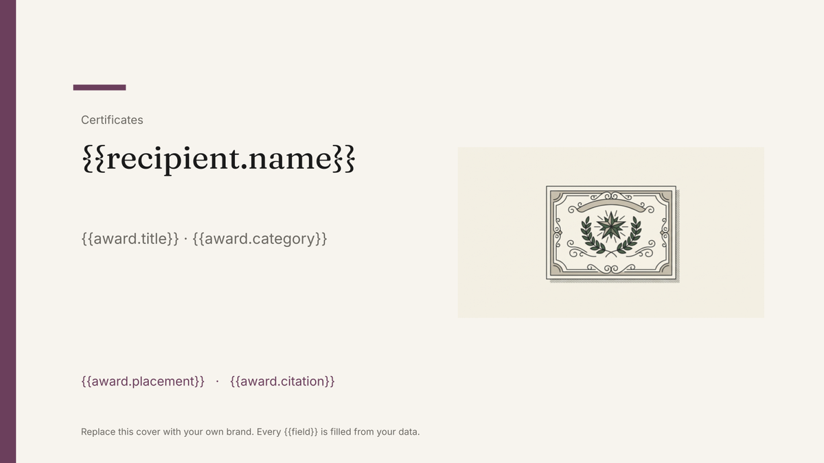 Award certificate template: the actual Google Slides template