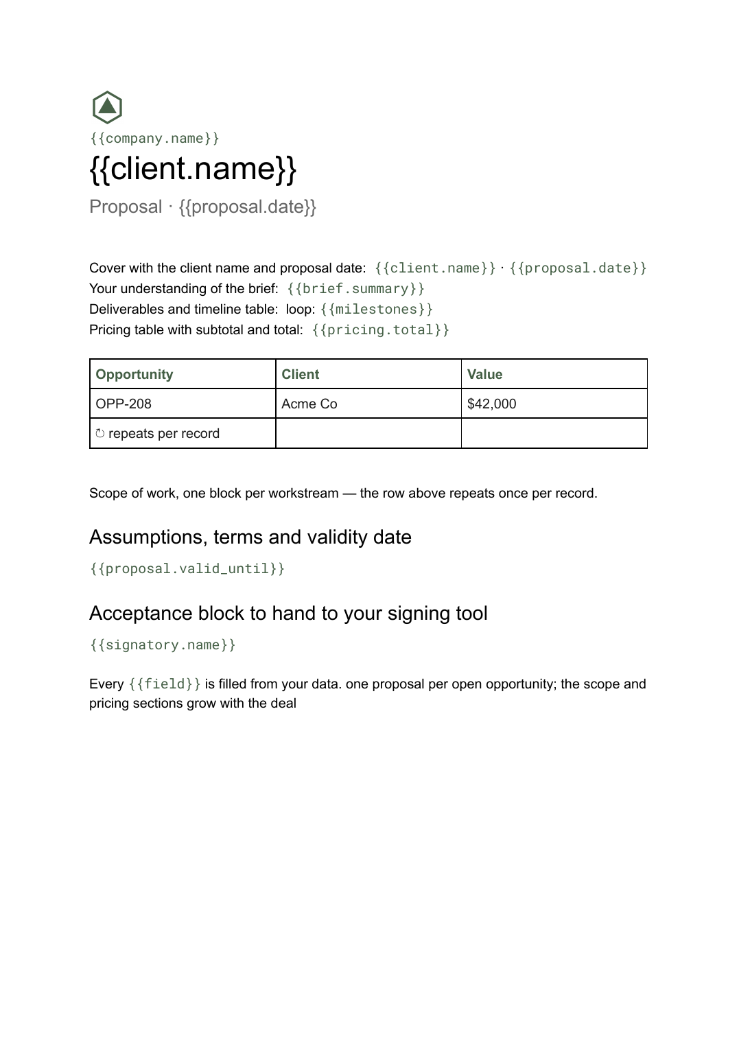 Business proposal template for Google Docs: the actual Google Docs template
