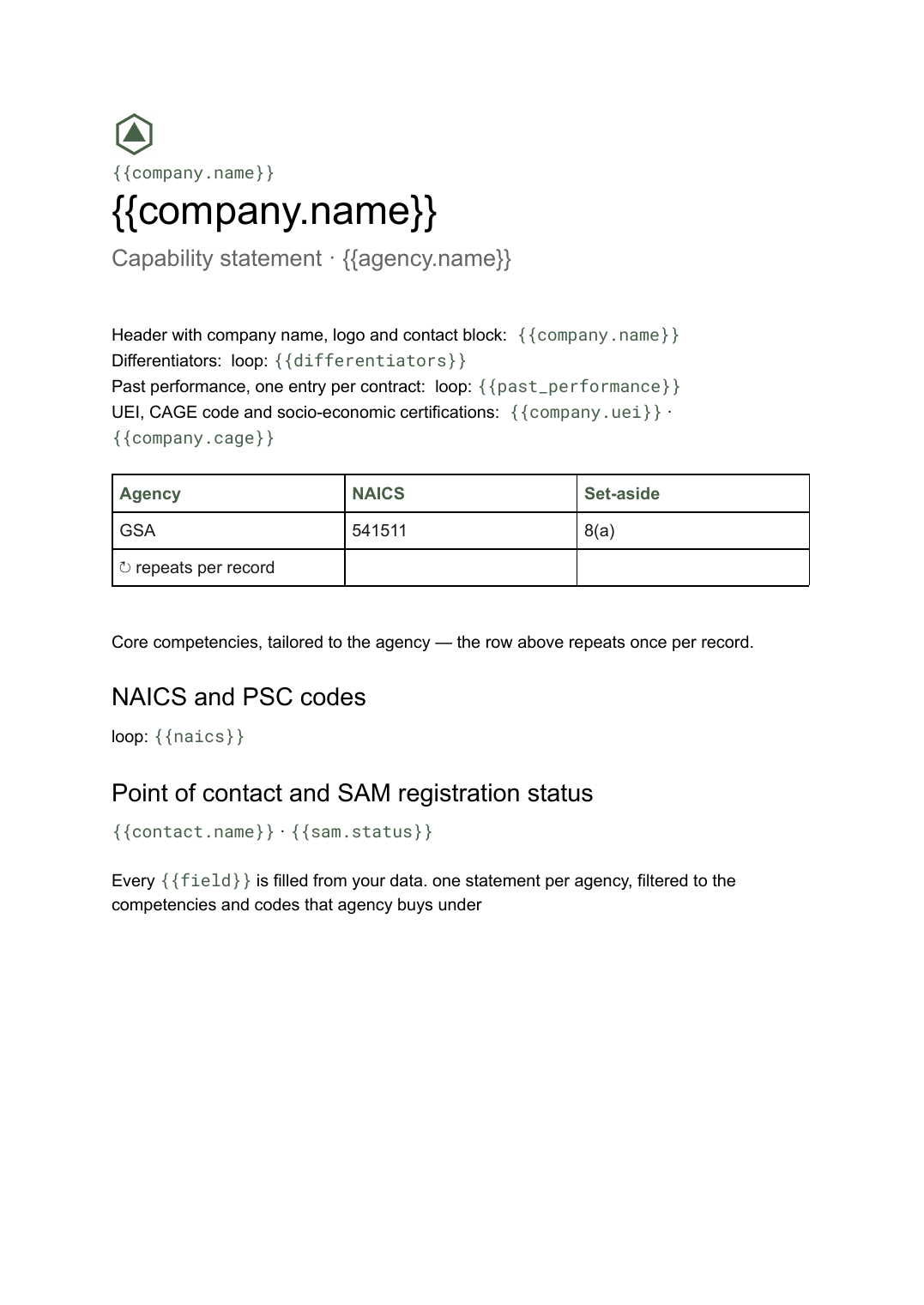 Capability statement template: the actual Google Docs template