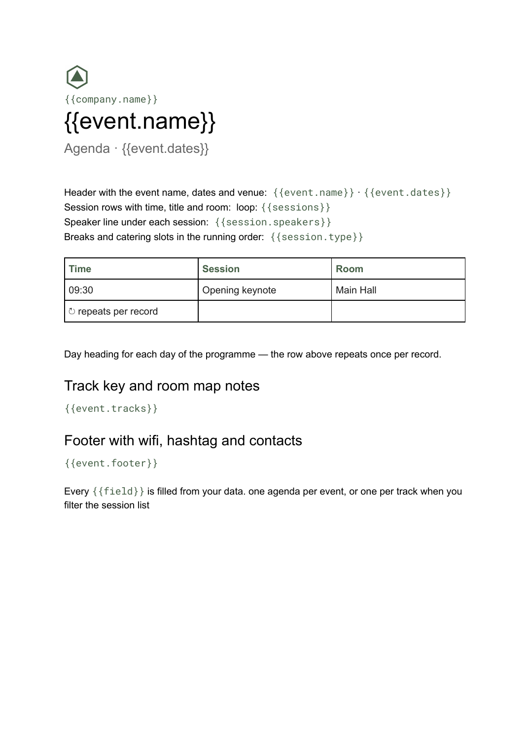 Conference agenda template: the actual Google Docs template