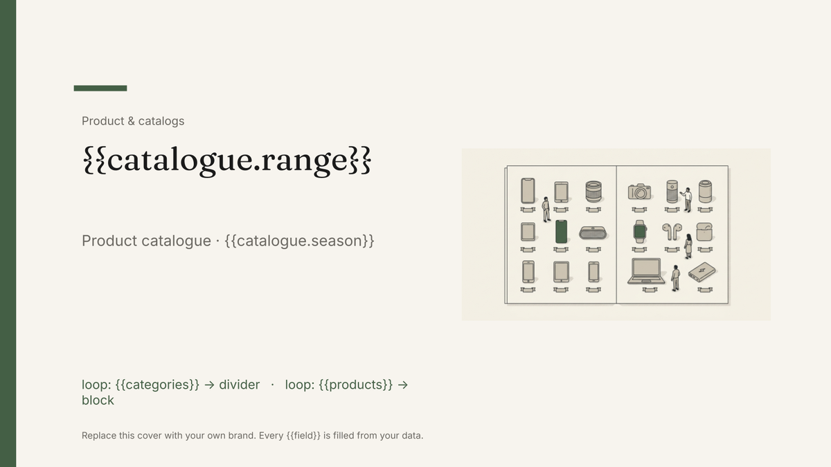 Product catalog template: the actual Google Slides template