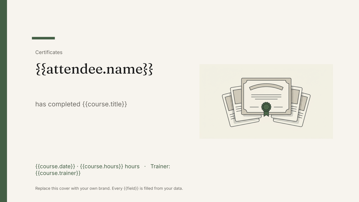 Training certificate template: the actual Google Slides template